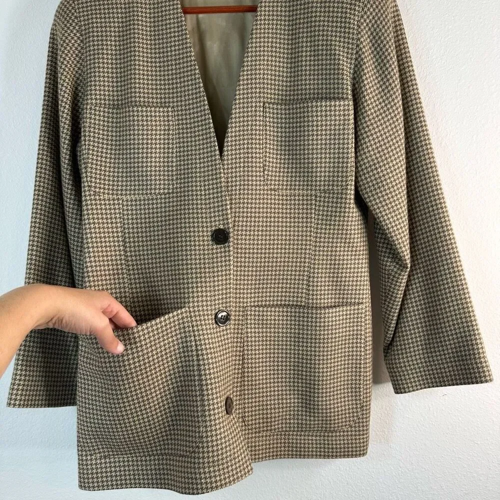 USA Vintage Anne Klein Houndstooth Blazer w Pockets Womens 6 Wool Silk Cashmere - Picture 3 of 11